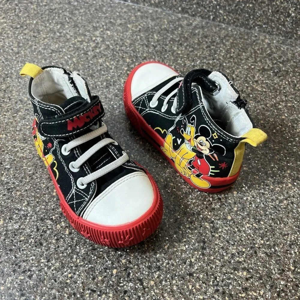 Disney Mickey Goofy Toddler Little Kids 7 Black/Red Canvas High Top Sneakers Zip